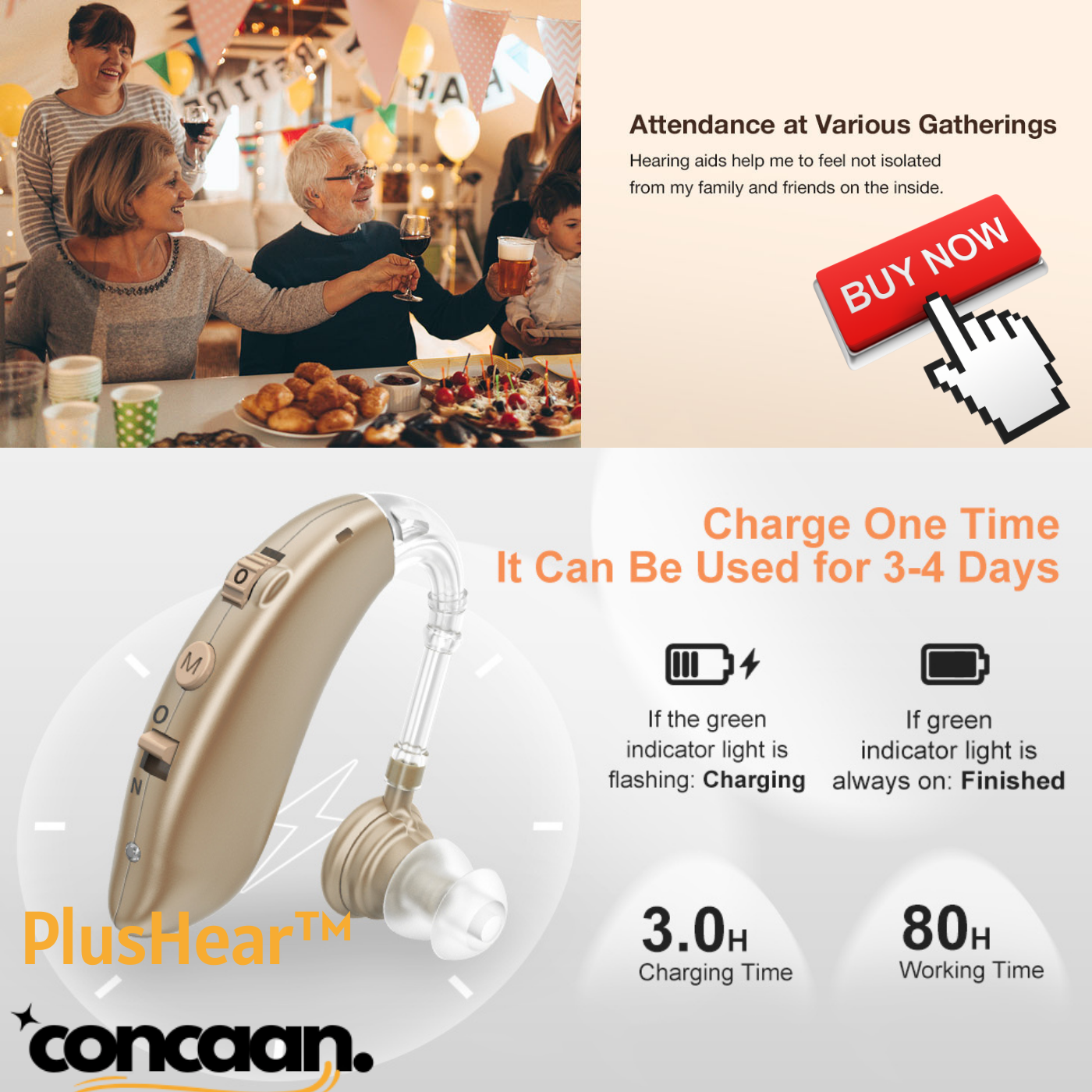 PlusHear™ BTE Rechargeable Digital Hearing Aid